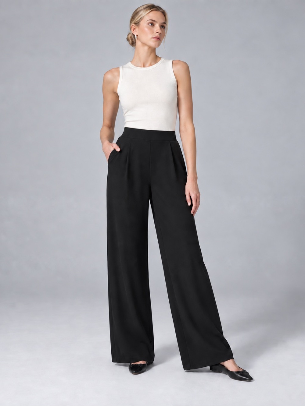 Halara Flex High Waisted Body Sculpt Micro Waffle Wide Leg Work Pants Black S